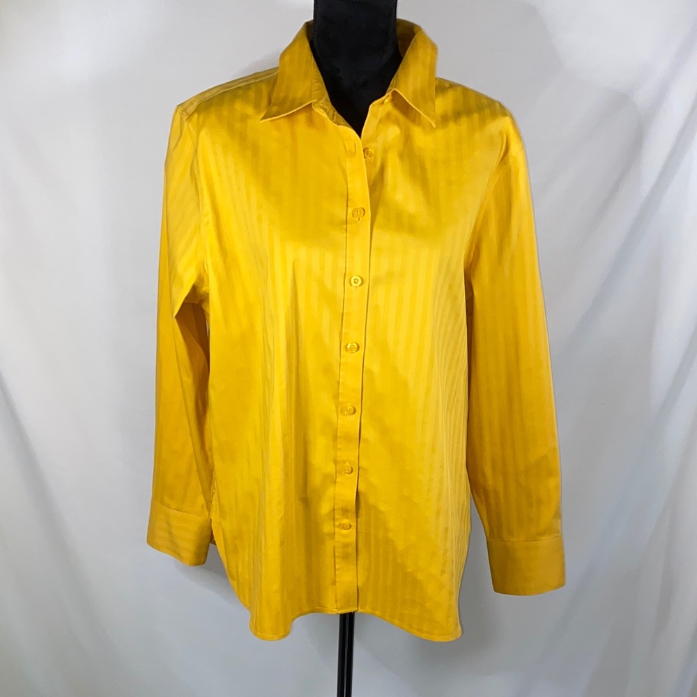 Chico’s 3 Women’s Yellow Striped Collared Button Down Top